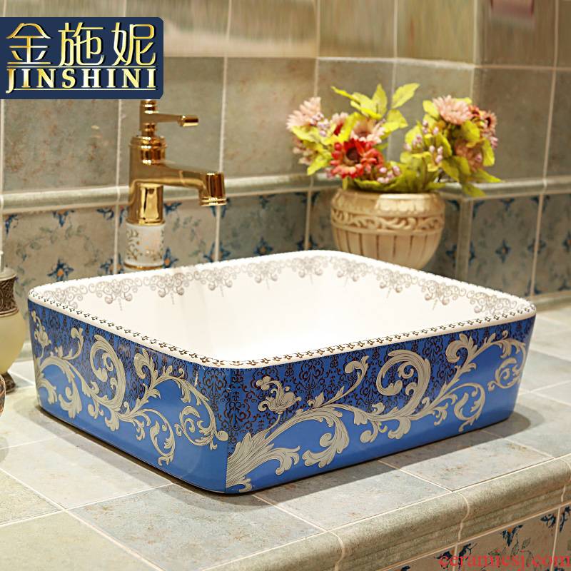 Gold cellnique color ceramic sinks modern sanitary ware jingdezhen blue stage basin bathroom basin of the basin that wash a face