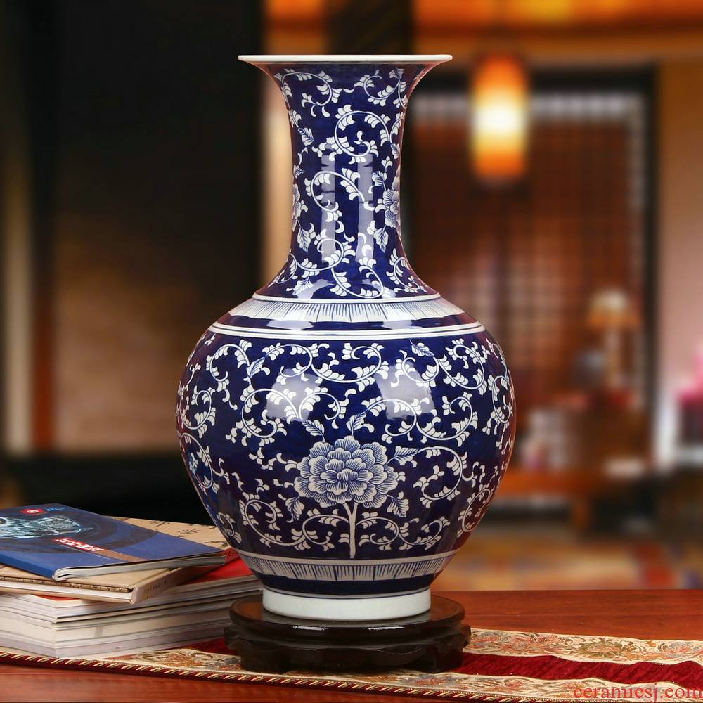 High - grade hand - made blue peony of blue and white porcelain vase Chinese jingdezhen ceramics fashion home furnishing articles