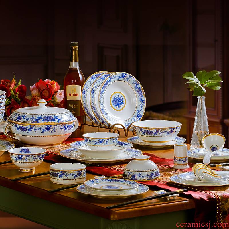 Ou jingdezhen ipads China porcelain tableware red xin 】 【 56 + 2 head ipads porcelain tableware suit to use
