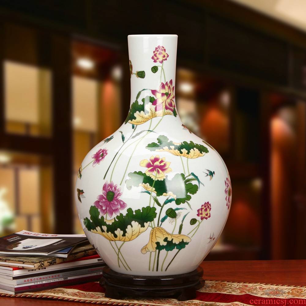 Jingdezhen ceramics powder enamel lotus celestial sphere of large vases, modern rural household crafts are set