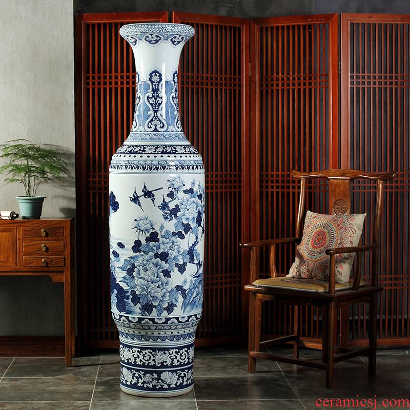 Jingdezhen blue and white landscape of large ceramic hand - made vases hall hotel opening gifts sitting room adornment is placed