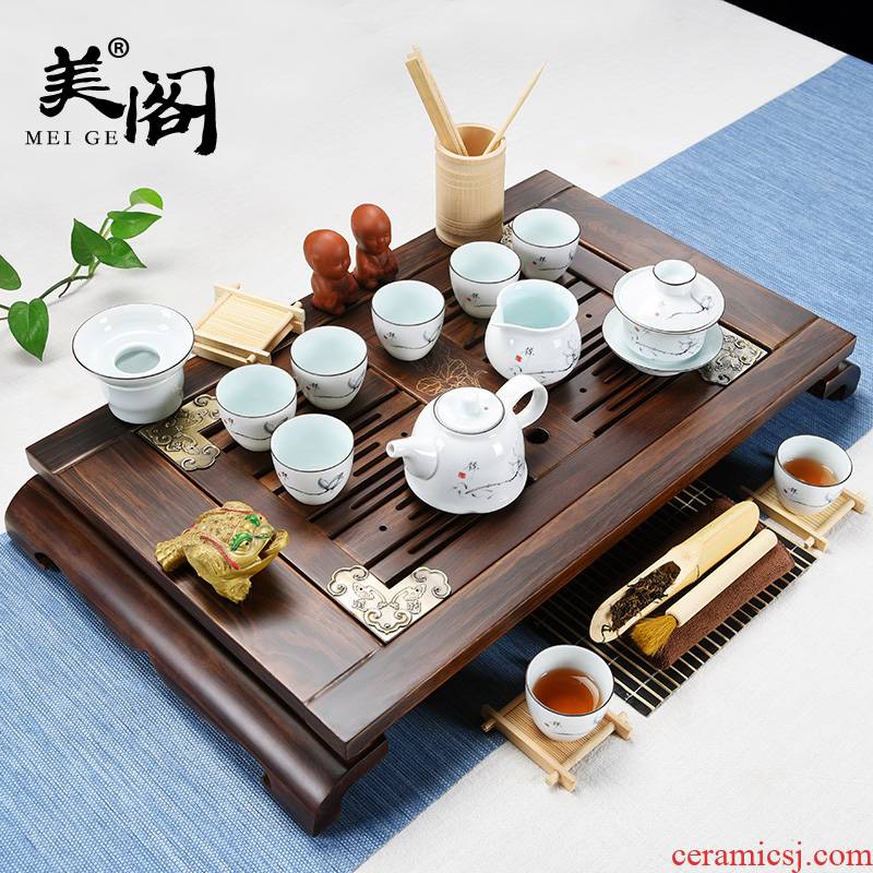Beauty cabinet kung fu tea set suit household contracted and I solid wood tea tray ceramic teapot tea tea taking office those