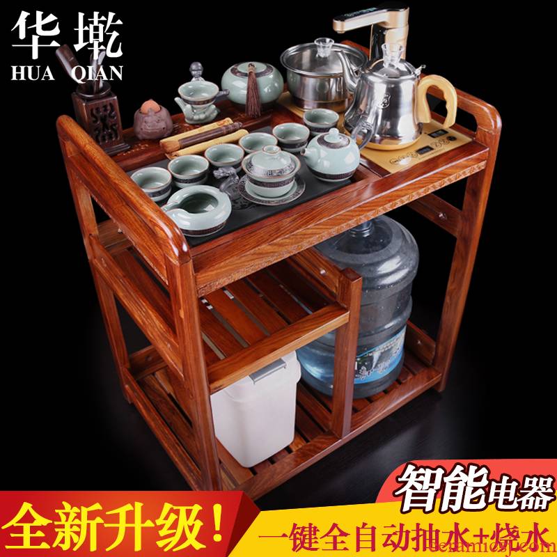 China Qian hua limu tea car mobile belt wheel kung fu tea set real wood annatto tea tray was sharply stone mesa tank suit