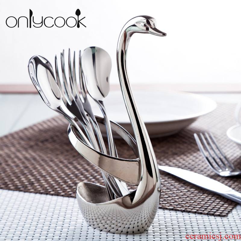 Onlycook creative swan base European stainless steel tableware fruit fork spoon coffee spoon set combination