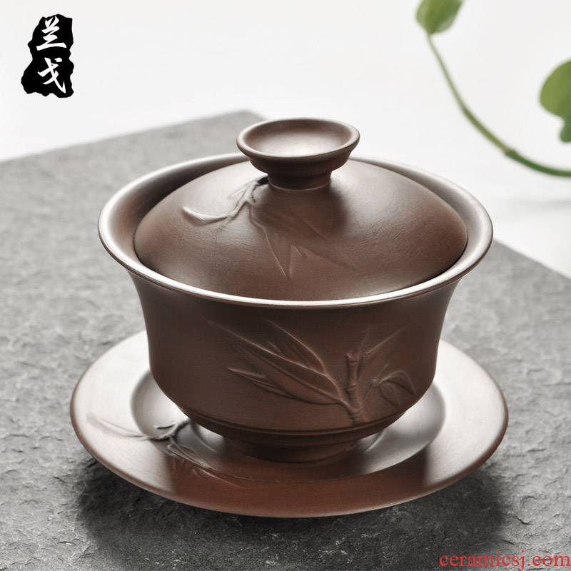 He undressed ore violet arenaceous tureen kung fu tea set manually old purple clay three bowl of tea accessories cup suit