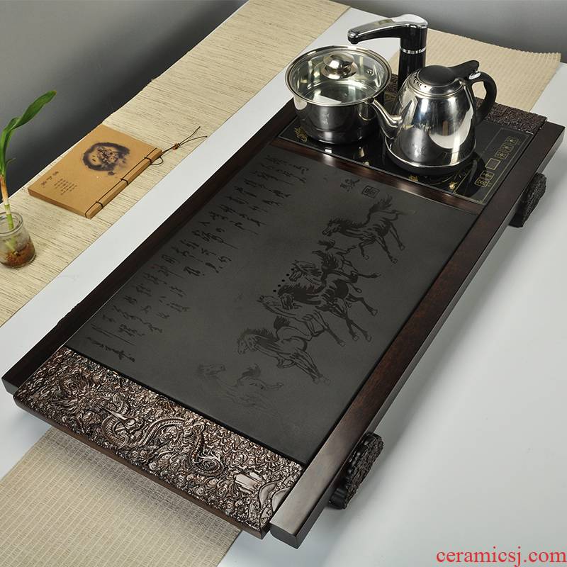 Having solid wood tea tray was set automatic integration sharply ebony stone tray household sea kung fu tea tea table