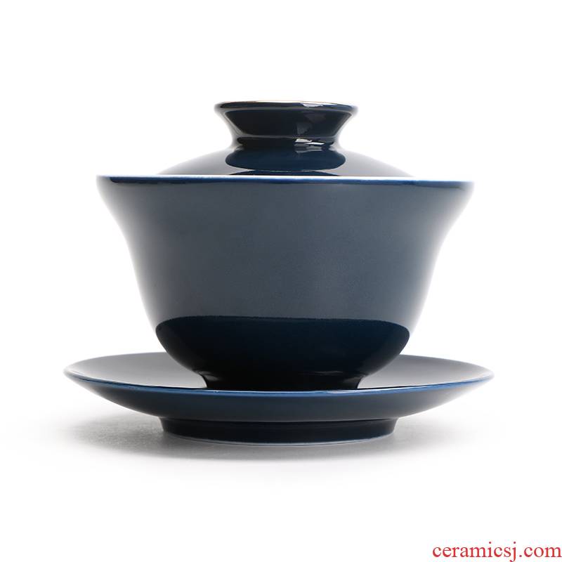 [proprietary] Mr Ji nan shan blue see only three tureen ceramic thin foetus travel tea set kung fu tea bowl