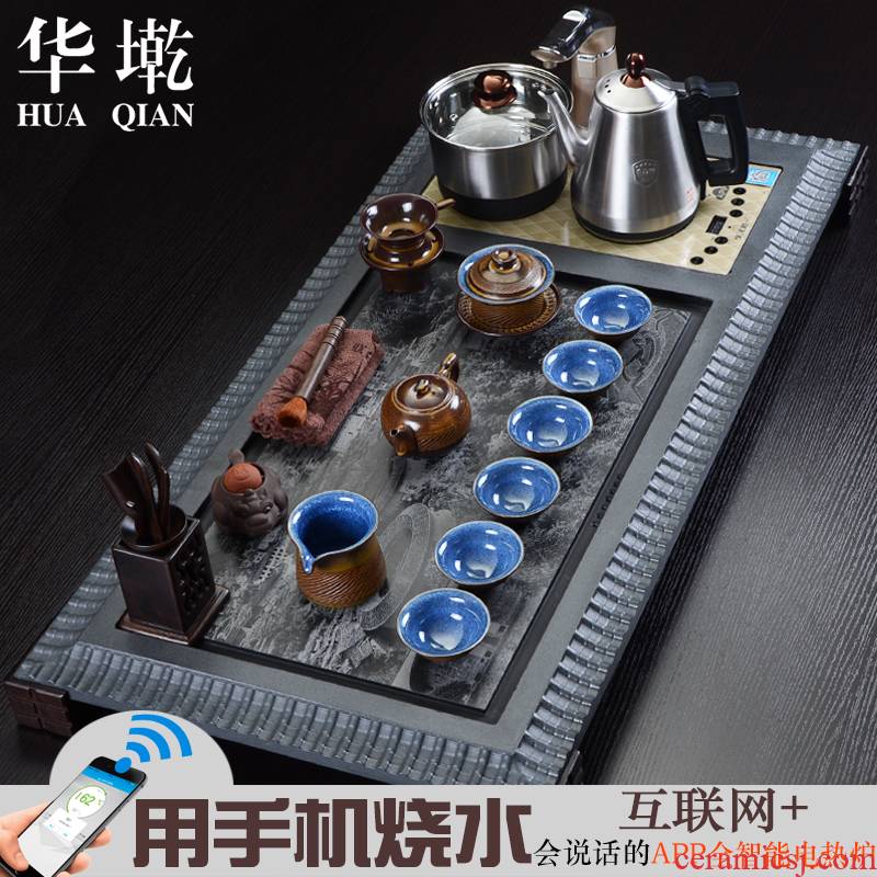 China Qian sharply kung fu tea set suits for the large natural stone, stone tea tray drainage purple sand tea table elder brother up
