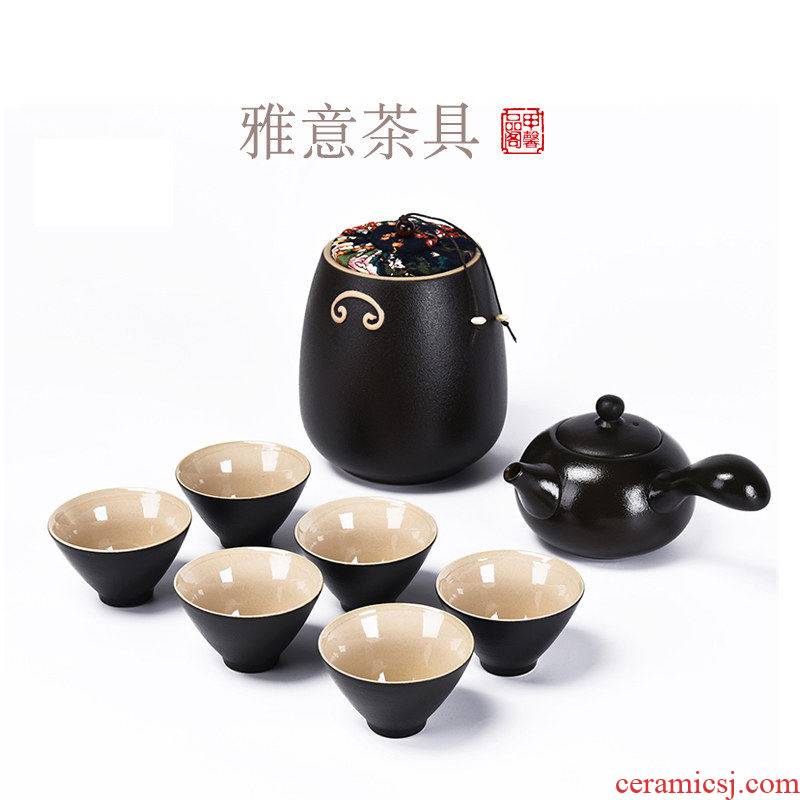 JiaXin coarse ceramic tea set kung fu tea cup cup teapot tea caddy fixings suit household type