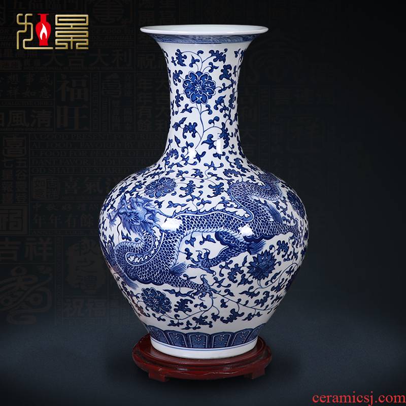 Jingdezhen blue and white dragon around big branch ceramic vase sitting room decoration to the hotel TV ark, furnishing articles, hand - made the collections