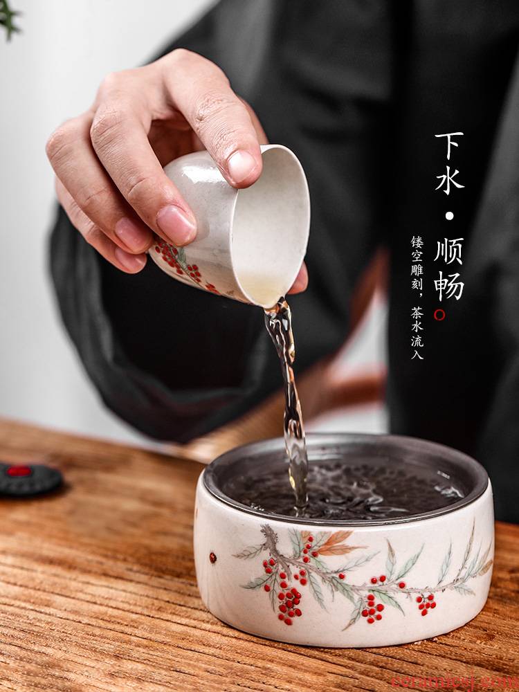Hand - made pot of bearing dry Taiwan ceramic plant ash dry mercifully water tea wash to jingdezhen tea kung fu tea tray lid