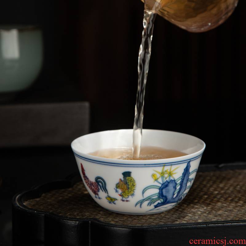 Jingdezhen kung fu tea cups white porcelain hand - made ceramic sample tea cup single cup masters cup light cylinder cup chicken suit