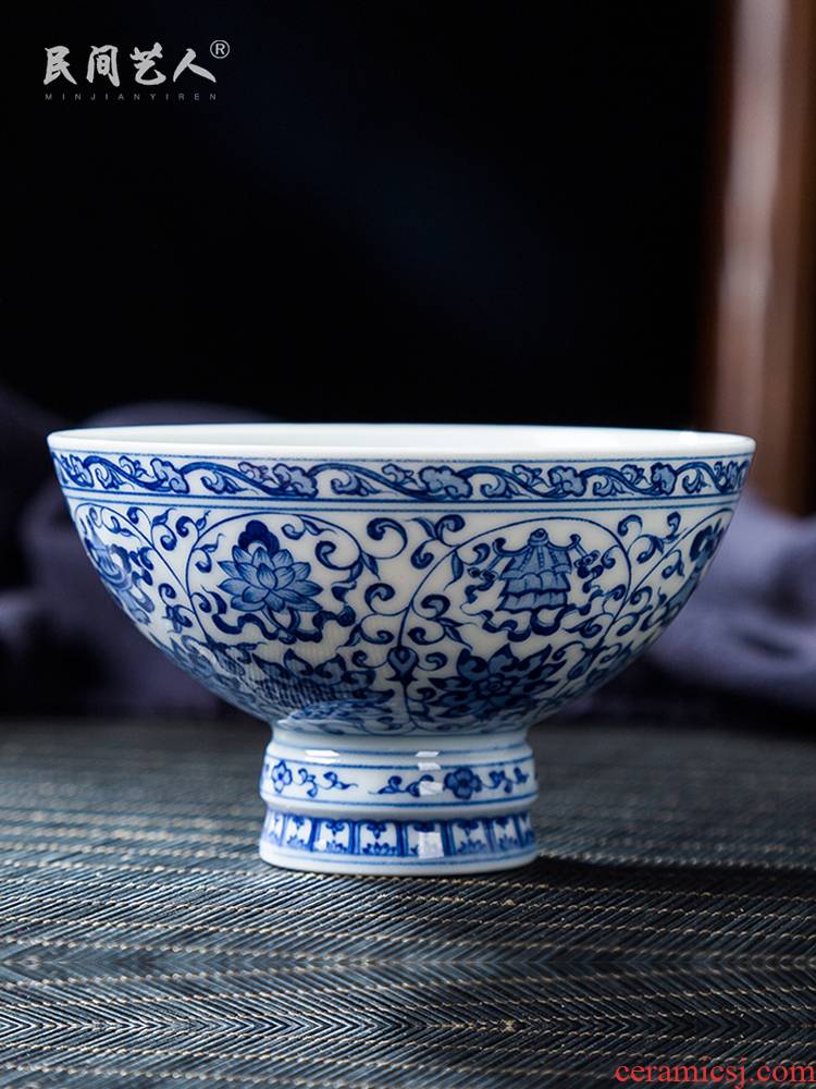 Folk artists hand - made bound lotus flower sweet best masters cup, a single cup of blue and white porcelain of jingdezhen ceramic kung fu tea cups
