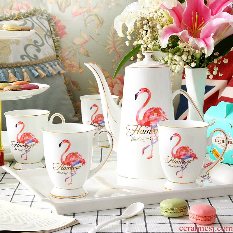 Flamingos cup suit glass of water with small household hot tea cup teapot European - style key-2 luxury living room