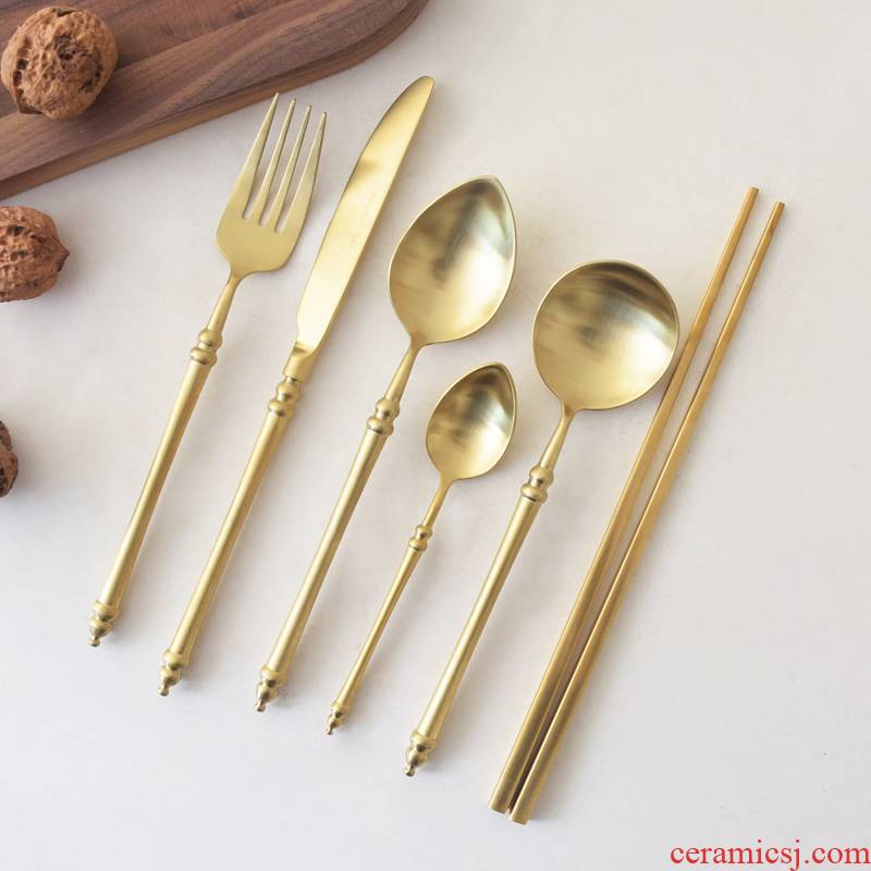Japanese bamboo concept design gold 304 stainless steel knife and fork spoon, west tableware steak knife and fork spoon, run out of chopsticks