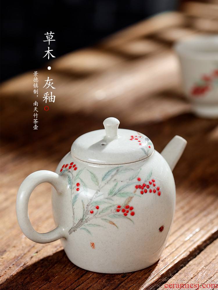 Hand - made teapot Chinese jingdezhen all Hand from the single pot of tea plant ash glaze ball hole ceramic pot of trumpet