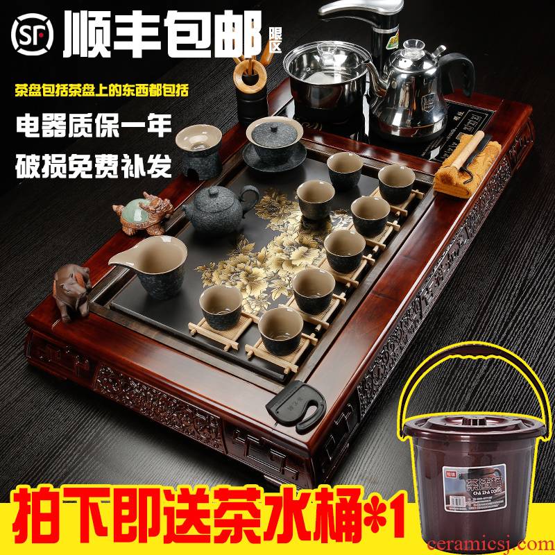 Sea make contracted four unity of violet arenaceous kung fu tea cups automatic home tea sets tea tray of a complete set of tea taking