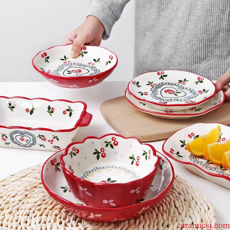 Japanese lovely tableware cherry creative move ceramic rice bowl dish dish dish fruit salad bowl