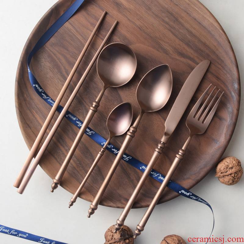 304 Series stainless steel Japanese bamboo creative roses Taurus row of knives and forks set tableware spoon, chopsticks