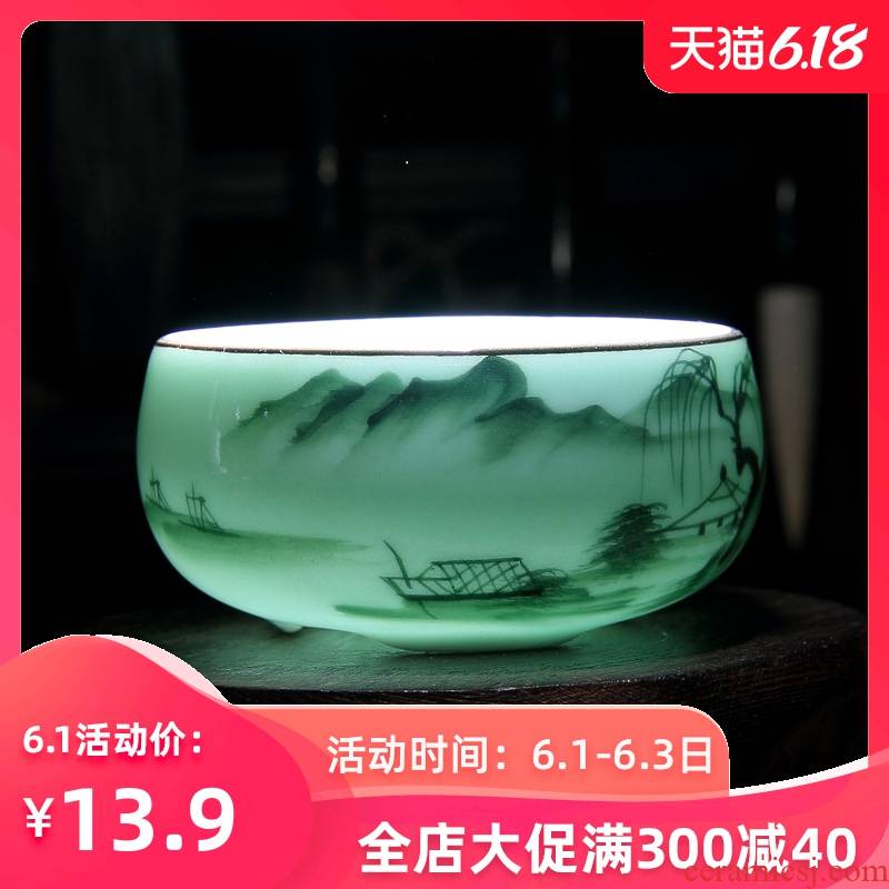Celadon hand - made ceramic tea set kunfu tea cup single CPU carp fish fish only a cup of tea tea bowl, master