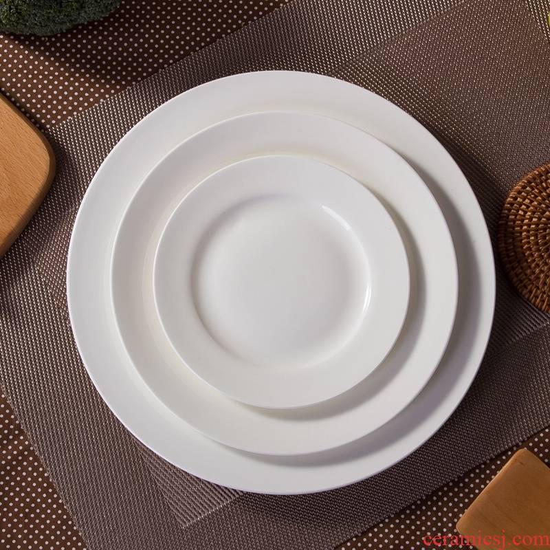 Flat Plate pure white household 0 the ipads porcelain ceramic tableware circular creative Plate steak dinner Plate