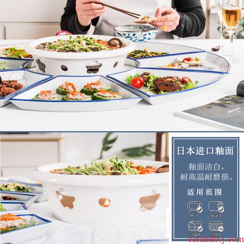 Web celebrity platter tableware portfolio fan type dishes suit Chinese New Year eve household creative round table set ceramic plate