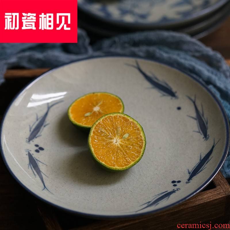 Porcelain meet each other at the beginning of jingdezhen Porcelain tableware home 0 8 inch creative flat circular plate under the glaze color hand - made