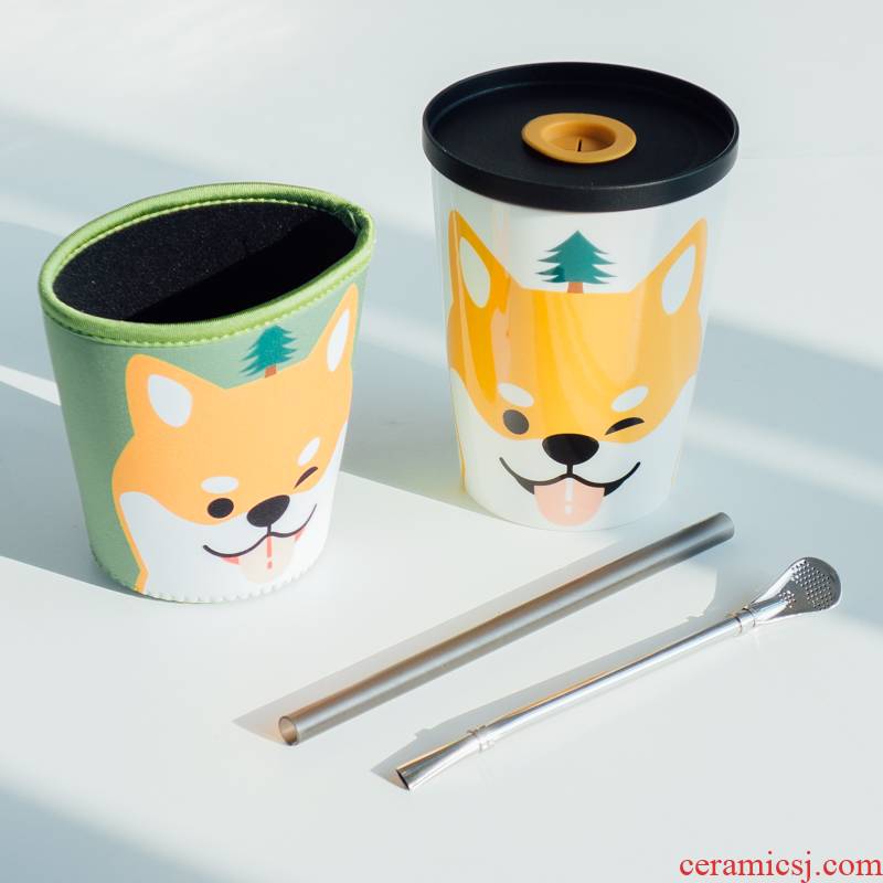 Lovely ceramic cup children students creative web celebrity couples with cover spoon keller cup super capacity coffee cup