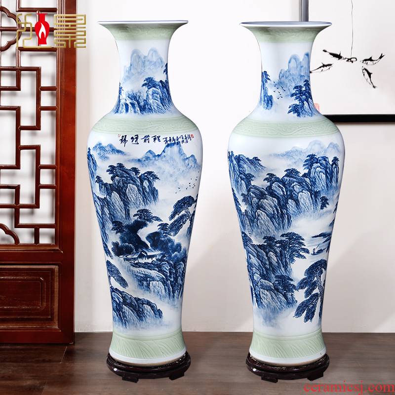 Jingdezhen hand - made large blue and white porcelain vase splendid future flower arrangement, the sitting room TV cabinet decorative furnishing articles