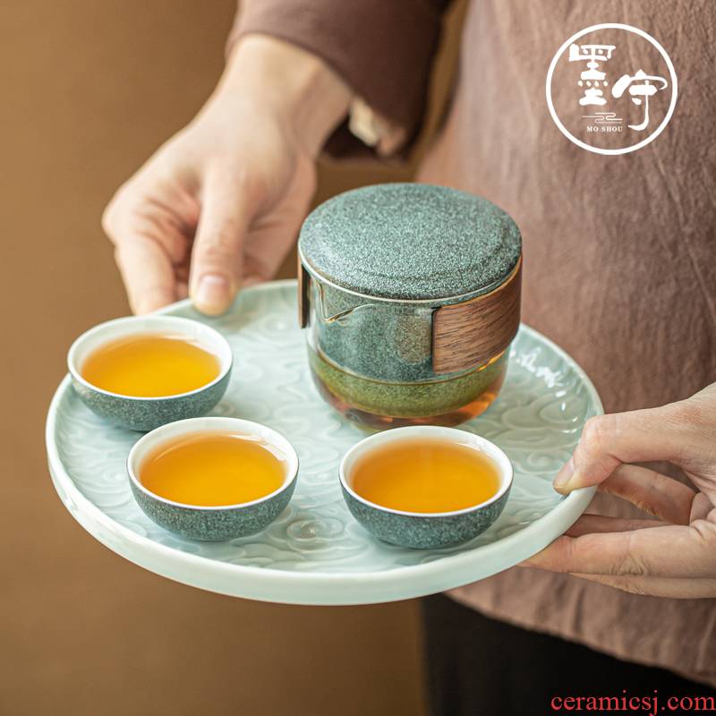 By Japanese kung fu tea set four cups three cups of small portable bag in a pot of suit custom ceramic crack cup
