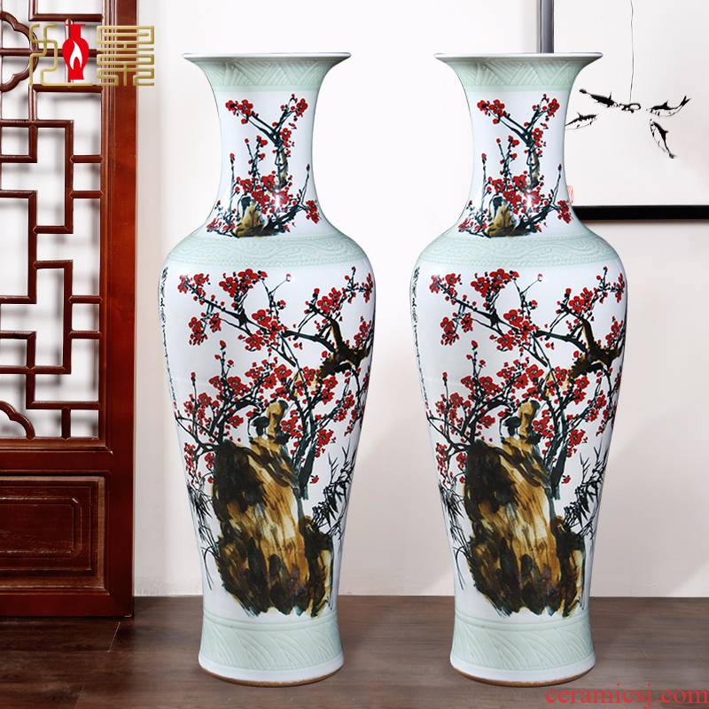 Jingdezhen hand - made peony name plum double - sided design ceramic vase of large sitting room adornment is placed TV ark