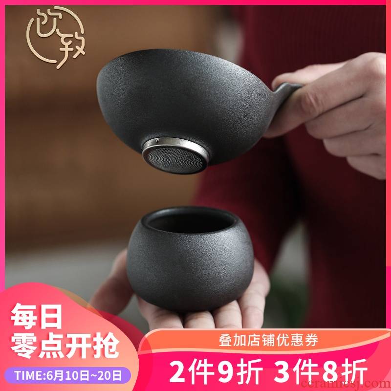 Ultimately responds, black pottery ceramic filter) tea tea set to restore ancient ways the tea from the stainless steel mesh