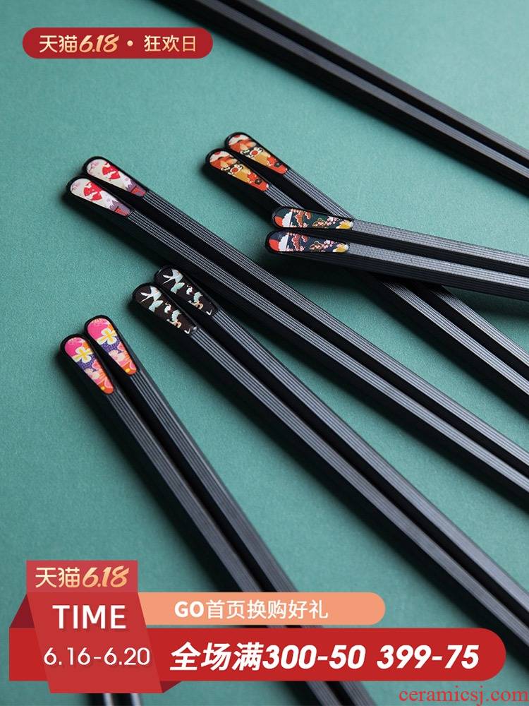 Fiji trent Japanese creative household single point chopsticks antiskid mildew to hold to high temperature alloy, lovely tableware suit