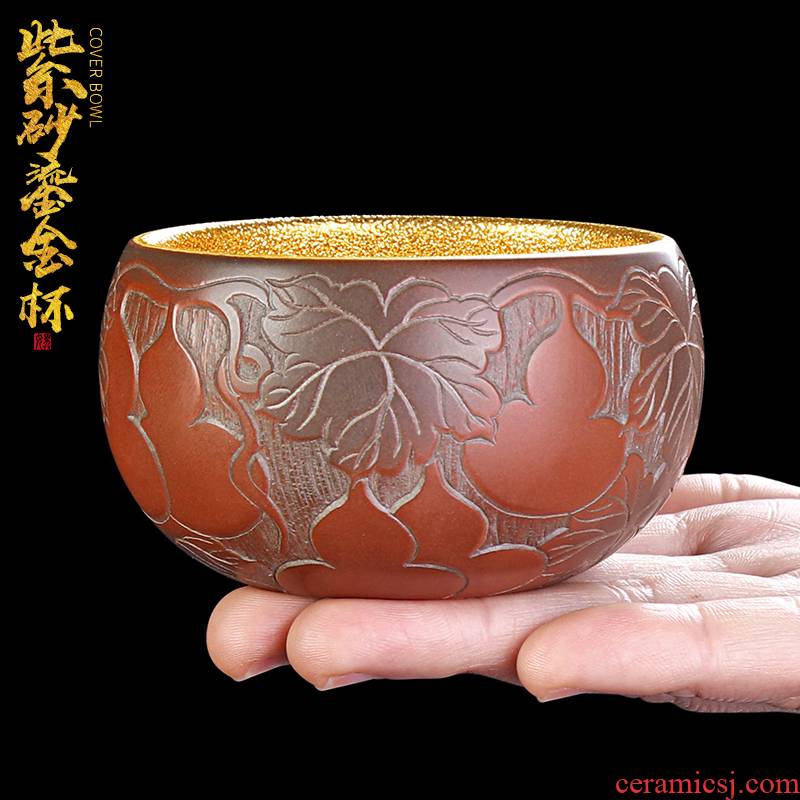Artisan fairy gold purple master cup pure hand - carved famous kung fu tea cups upscale yixing purple sand cup single CPU
