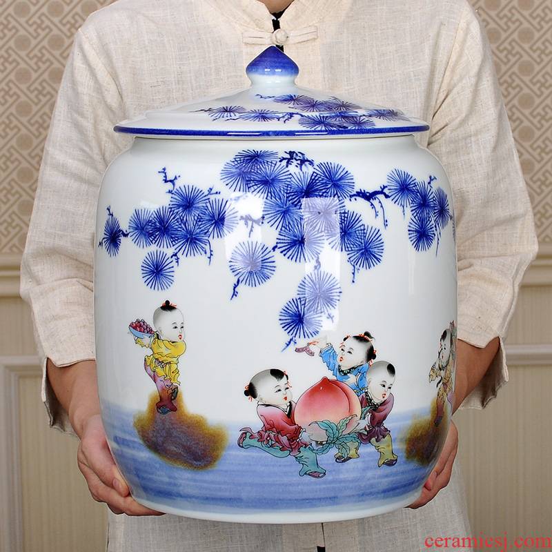 Jingdezhen ceramics with seven loaves puer tea caddy fixings cylinder extra large household sealed as cans packaging moistureproof
