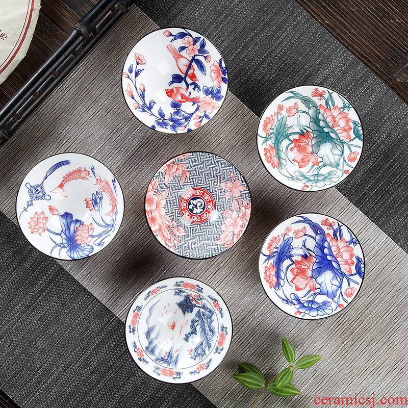 The flute blue and white porcelain ceramic tea cup hand - made kung fu tea tea set, sample tea cup hat to cup The master cup single CPU