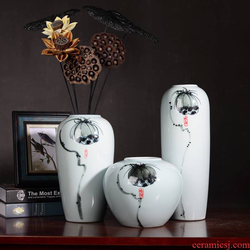 Contracted and I household ceramics large creative Chinese lotus vase dry flower flower arranging furnishing articles of zen sitting room adornment