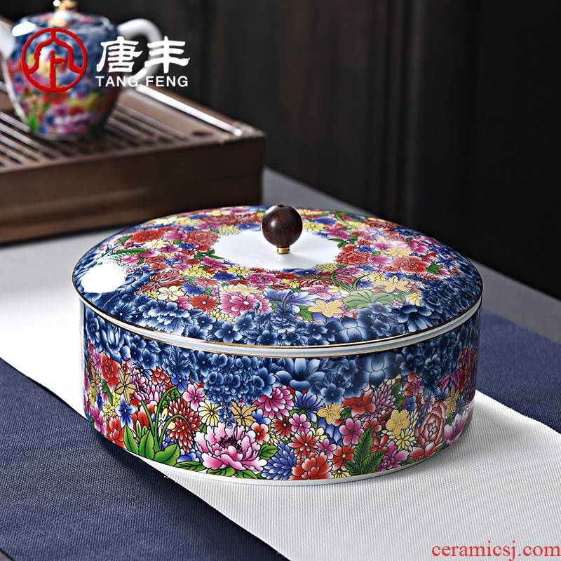 Tang Feng colored enamel pu 'er tea pot circular sealing ceramic large tea storage tanks moistureproof 200020 z