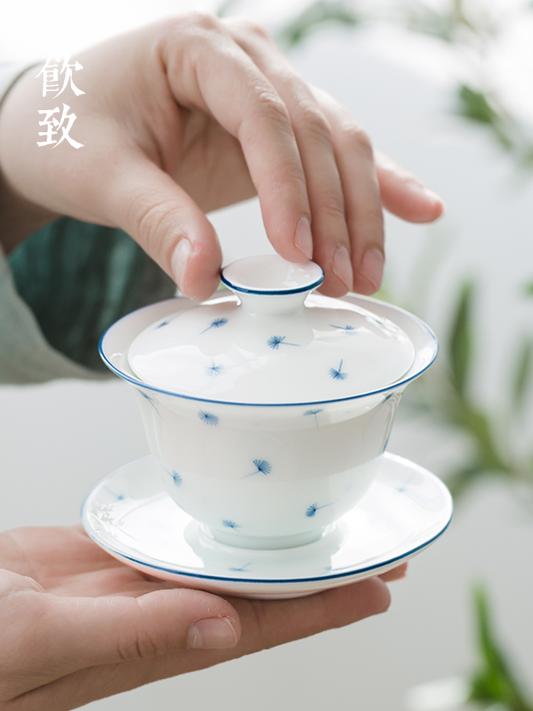 Ultimately responds only white porcelain sweet white trumpet three tureen tea cups to jingdezhen hand - made prevent hot work thin body of blue and white porcelain tea set