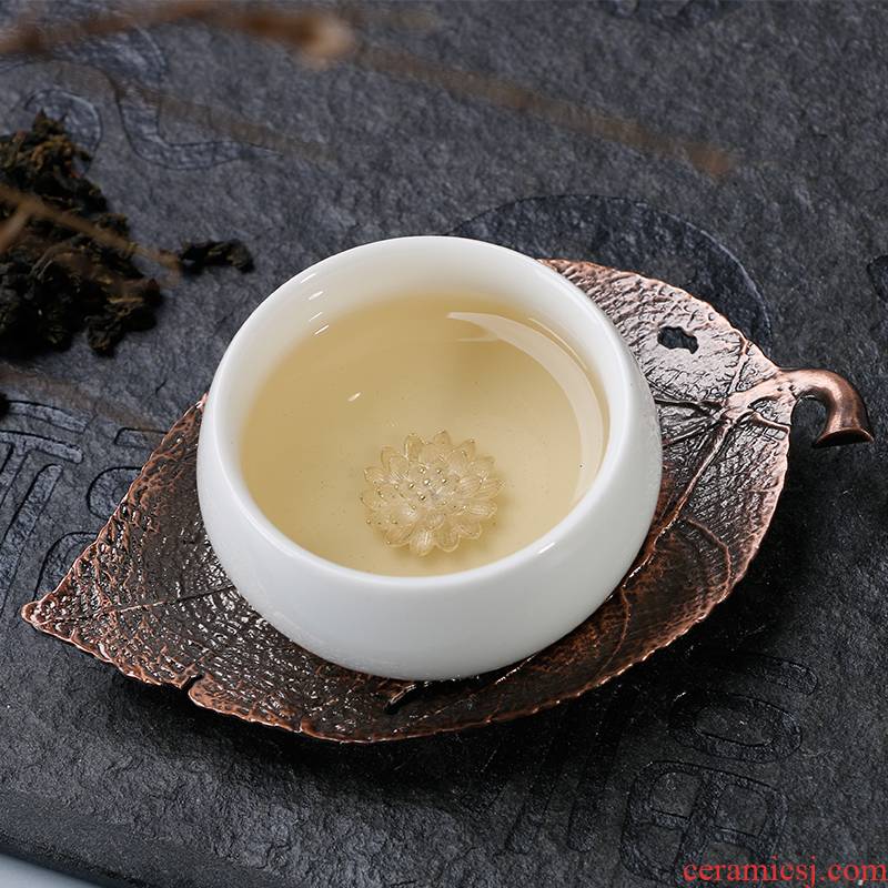 White jade porcelain porcelain meet each other at the beginning of ceramic cup high - grade White porcelain single CPU hand with silver fish sample tea cup preserve one 's health