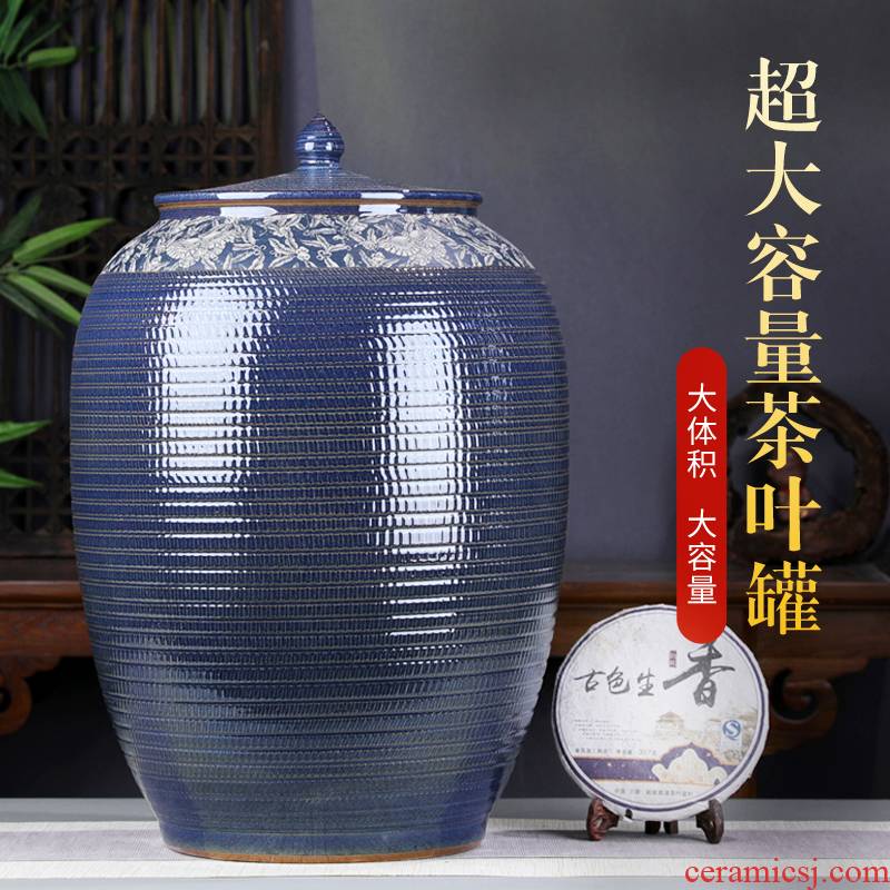 Variable oversized puer tea caddy fixings jingdezhen ceramic seal cylinder 50 cake home tea cake storage tanks of the big yards