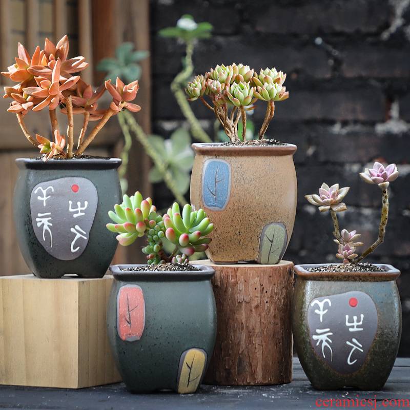 Coarse pottery flowerpot breathable, fleshy ceramic creative contracted large POTS small zhuang zi meaty plant basin special offer a clearance