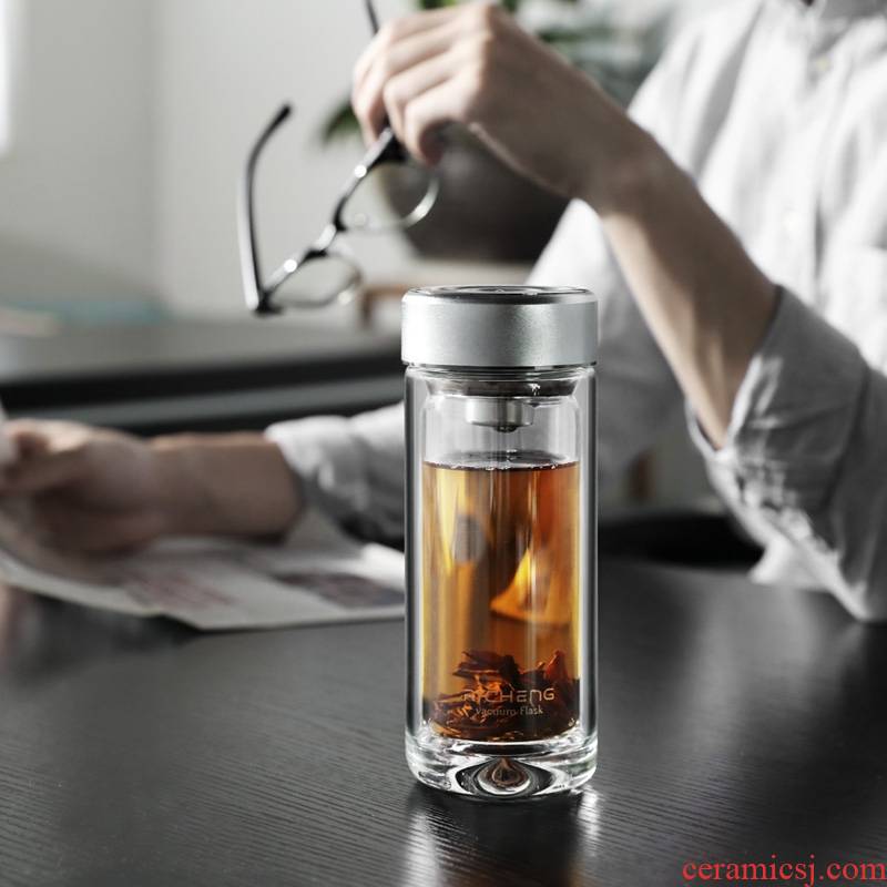 Hk xin rui double with cover transparent heat - resistant glass tea cup business creative on - board, portable hot not men and women