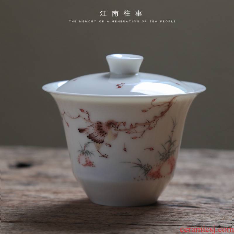 Jiangnan jingdezhen past manual glair chunxiao yulan tureen kung fu tea cups little tea bowl of household
