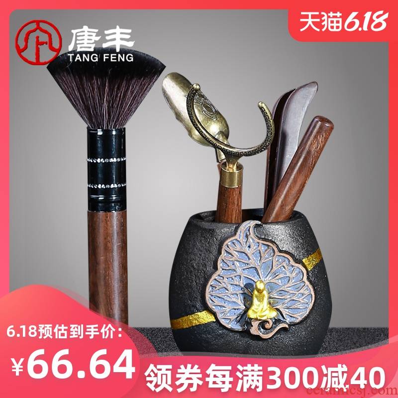 Tang Feng household ebony wood tea ceramic tea tin, 6 gentleman suit kunfu tea tea accessories brush ChaGa group Z