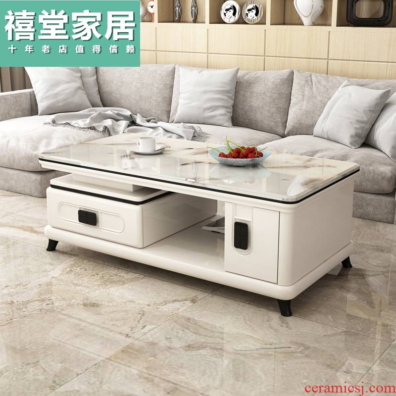 Contracted and I sitting room marble table, TV ark combination economical of the lacquer that bake and narrow model feel the toughened glass