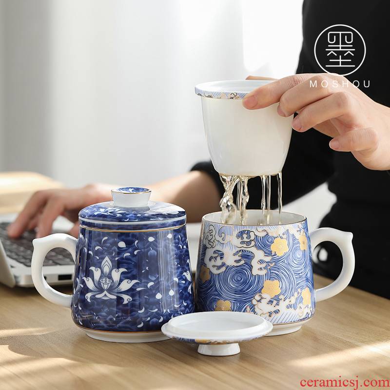 By mark cup jingdezhen office cup manual pastel colored enamel porcelain cup with cover filter cups