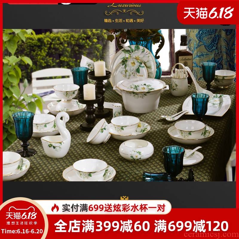 High - grade ipads China tableware dishes suit Chinese style household 56 skull porcelain of jingdezhen ceramics microwave - orange flowers