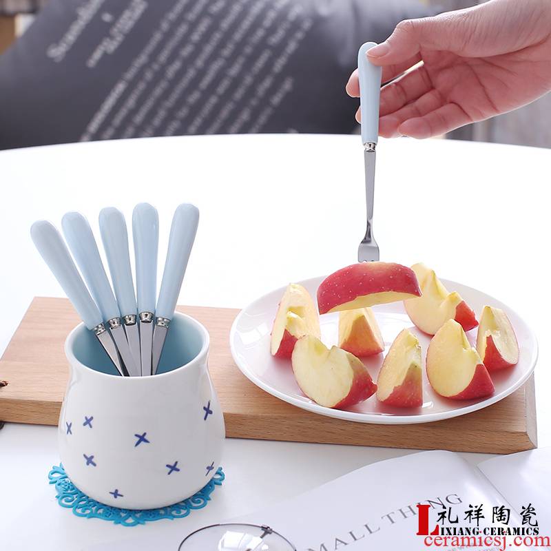 Creative household small ceramic stainless steel fruit dessert fork fork fork fruit dessert fork fork suit