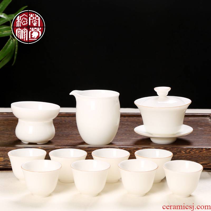 Kung fu tea set ceramic cups dehua high - white tea ware suet jade pure manual to difference gifts